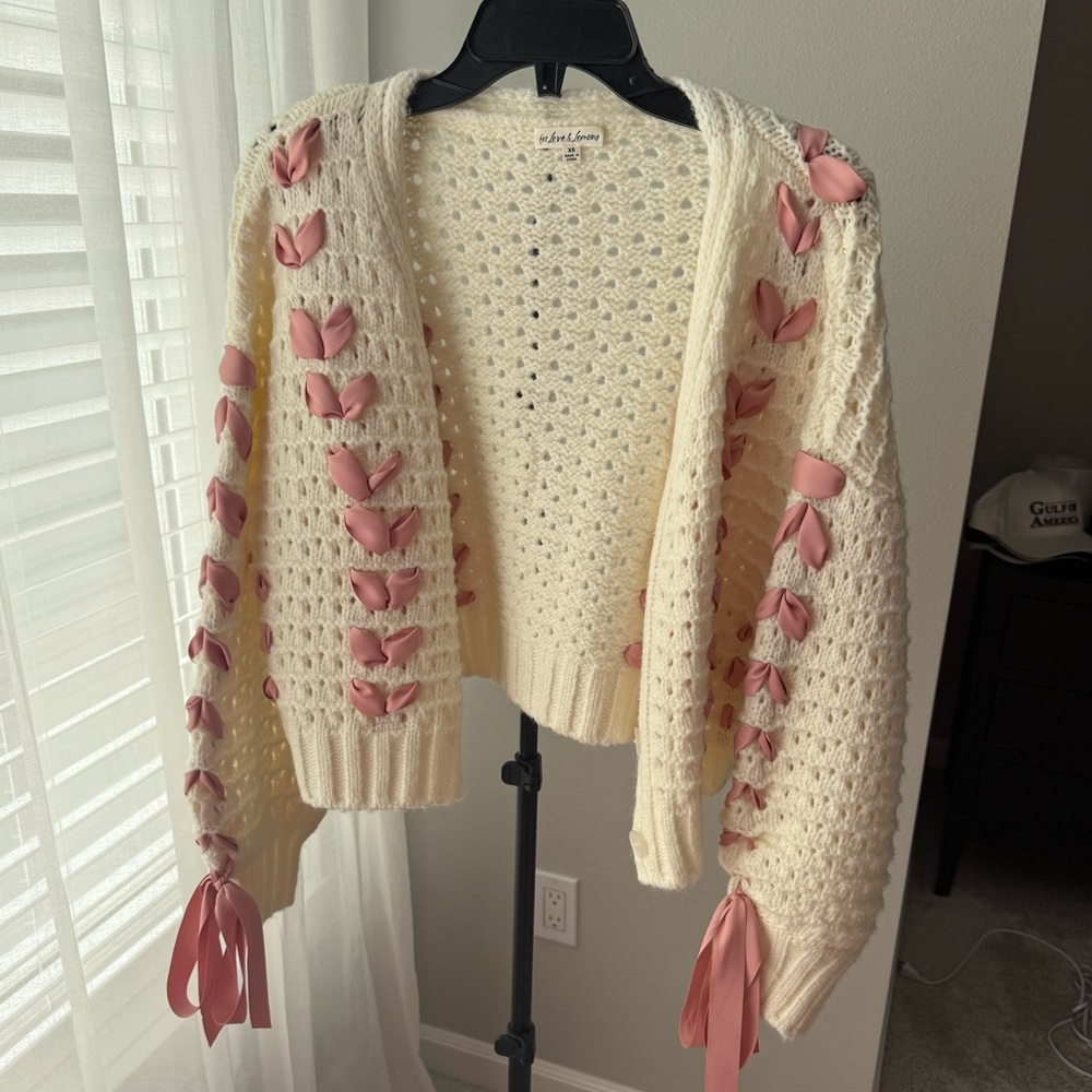 For Love And Lemons Cream and Pink Cardigan